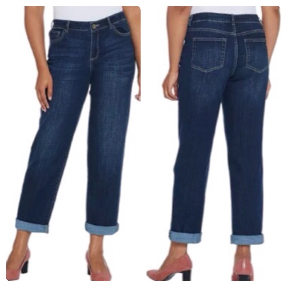 LOGO Lori Goldstein dark wash boyfriend jeans 28W